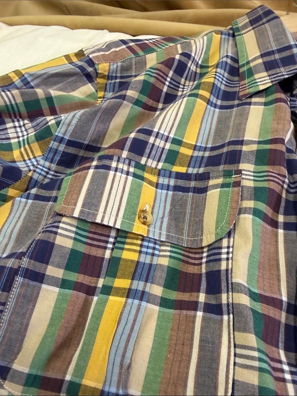 J. Crew Men's Multicolor Plaid Button-Down Shirt in Blue, Yellow, Green, Cream - Picture 3 of 5